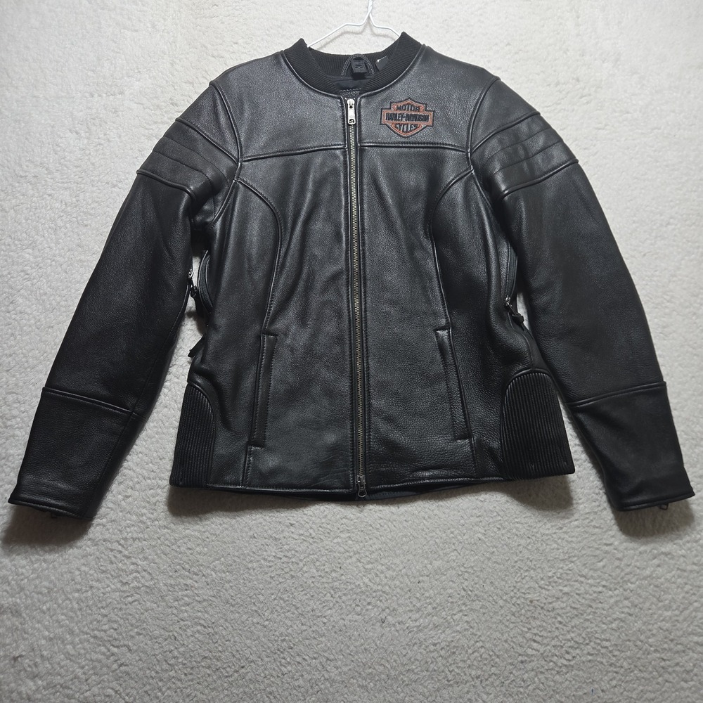 Harley-Davidson Women's Leather Motorcycle Jacket‎ Size Large Black Spell Out